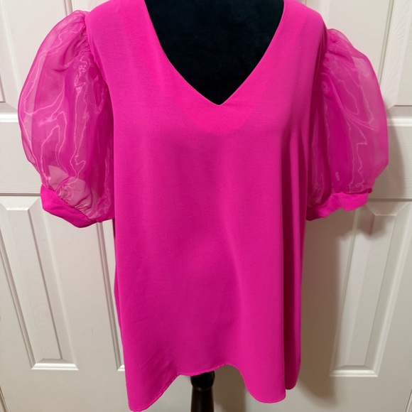 Tops - Elegant Pink Puff Sleeve Women's Top Size 2X